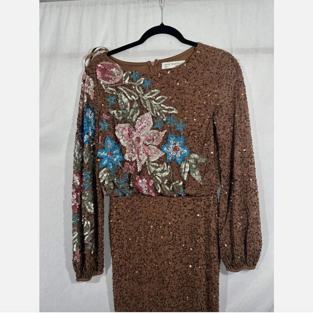 NWT $598‎ Mac Duggal [ SZ 4 ] Embellished Multicolor Floral High Neck Gown #Q768